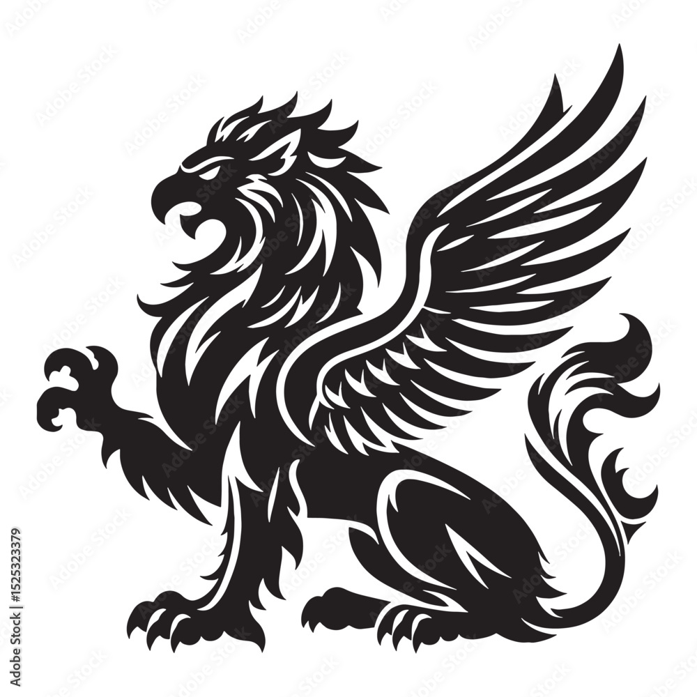 Obraz premium Abstract Griffin shape artwork — griffin silhouette — griffin vector — silhouette of griffin — Griffin illustration — symbolic winged beast — fantasy animal outline — legendary figure drawing 