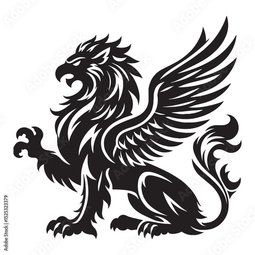 Abstract Griffin shape artwork — griffin silhouette — griffin vector — silhouette of griffin — Griffin illustration — symbolic winged beast — fantasy animal outline — legendary figure drawing
