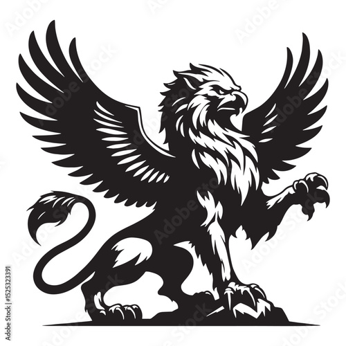 Proud Griffin pose graphic — griffin silhouette — griffin vector — silhouette of griffin — mythical eagle lion — fantasy creature vector — strong guardian symbol
