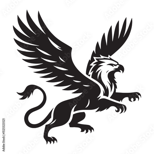 Royal Griffin depiction study — griffin silhouette — griffin vector — silhouette of griffin — Griffin illustration — heraldic animal design — strong mythical figure — magical beast art
