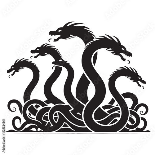 Primordial Hydra figure study — hydra silhouette — hydra vector — silhouette of hydra — Hydra illustration — fabled serpent artwork — ancient legend illustration — mythological beast outline
