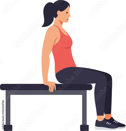 Woman exercising on bench performing triceps dip workout in casual fitness attire vector illustration 