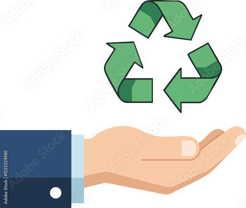 Human hand holding green recycling symbol representing environmental sustainability and conservation efforts vector illustration 