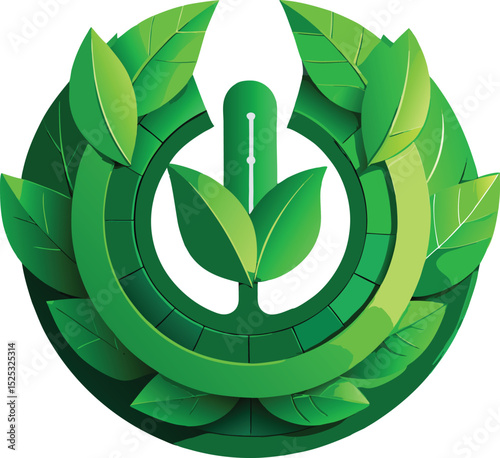 Green eco technology leaf power symbol logo illustration vector design


