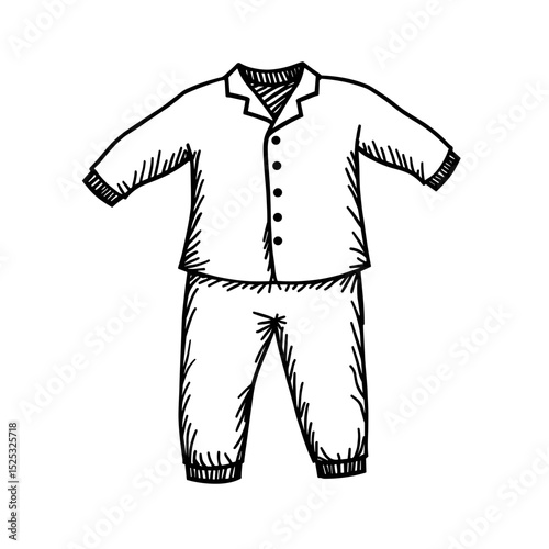 Sketch of pajama set on plain background with copy space