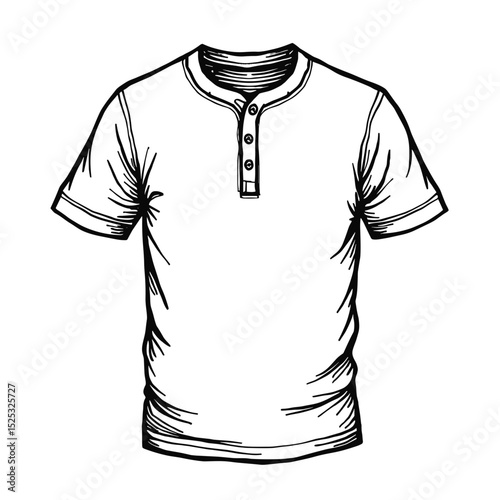 Sketch of henley t-shirt on plain background with copy space