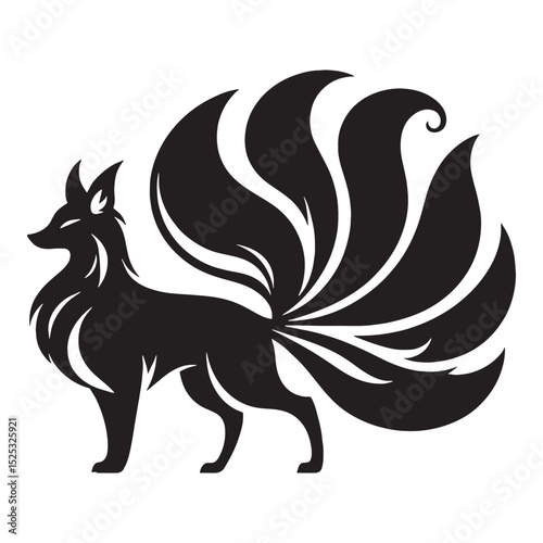 Ancient Kitsune figure study — kitsune silhouette — kitsune vector — silhouette of kitsune — Kitsune illustration — sacred spirit animal — Asian fantasy artwork — mythical beast icon
