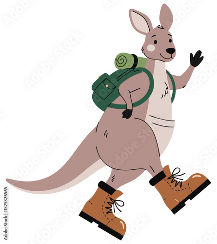 Playful Kangaroo Embarks on Hiking Adventure with Backpack, Exploring Nature Trails and Embracing Travel Experiences
