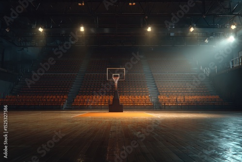 Basketball Court Under Lights An Empty Arena Stand Still