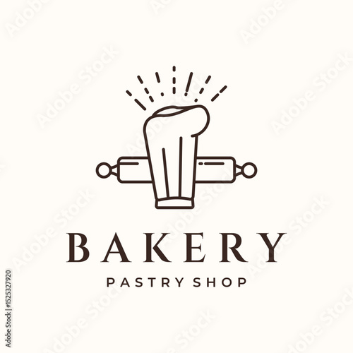 bakery shop line art logo vector minimalist illustration design, bread chef logo design