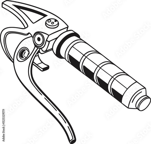 Technical drawing of a hydraulic actuator with lever