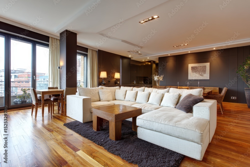 Fototapeta premium Inviting and Modern Living Room Interior Space Design Idea