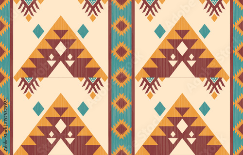 Ethnic abstract ikat art. Fabric Morocco, geometric pattern color oriental. Design for background textile, fabric, curtain, carpet, wallpaper, clothing, wrapping, Batik.