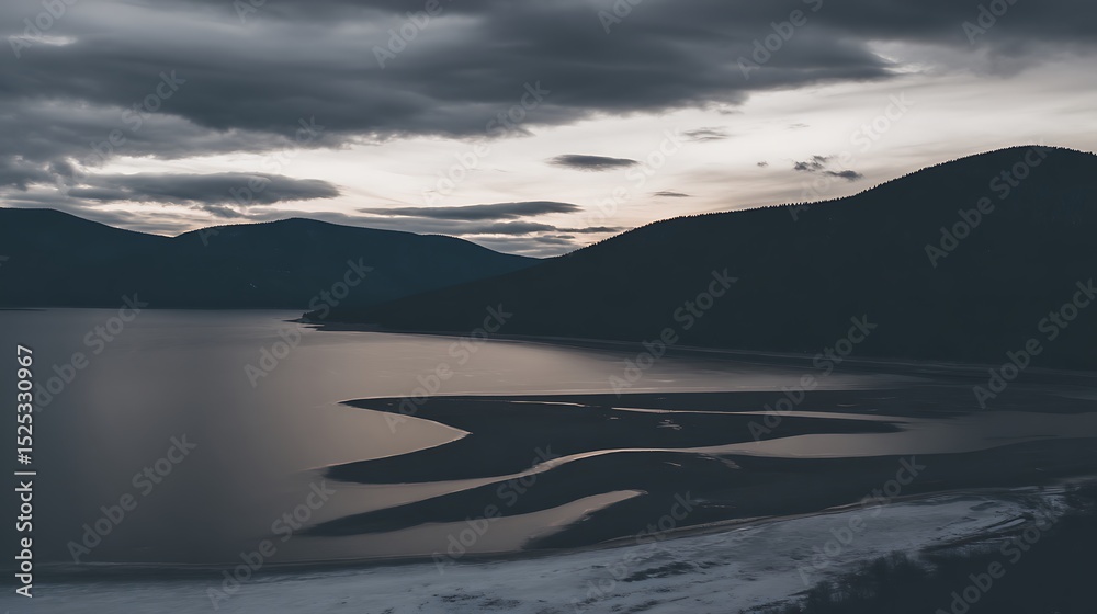 Fototapeta premium Dramatic lakeside view with mountains scenery