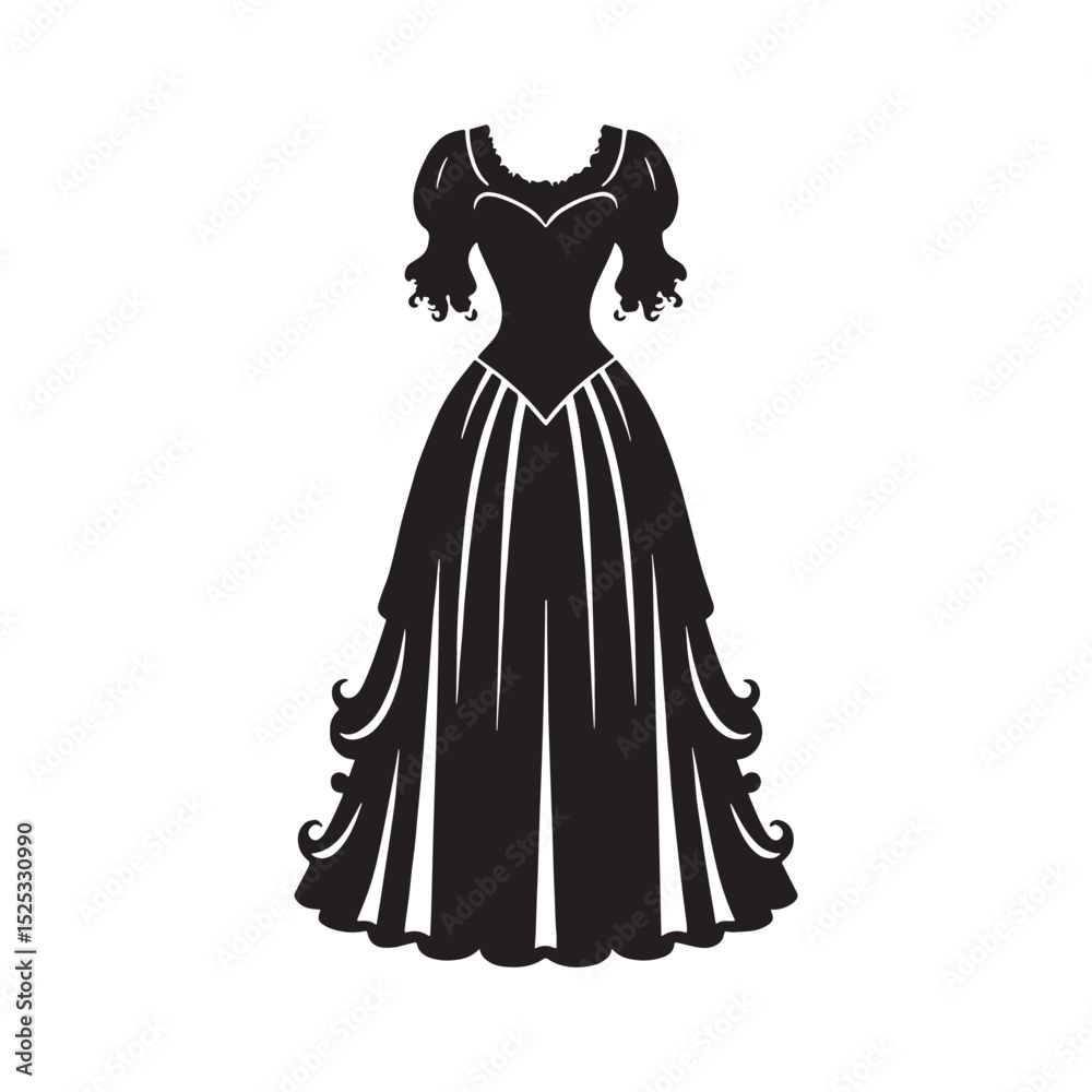 Fototapeta premium Static reflection of victorian gothic dress in pure vector – victorian gothic dress silhouette – victorian gothic dress vector – victorian gothic dress illustration – ladies dress silhouette
