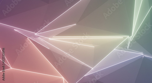 Abstract Low Poly Background with Glowing Edges and Pastel Gradient Colors