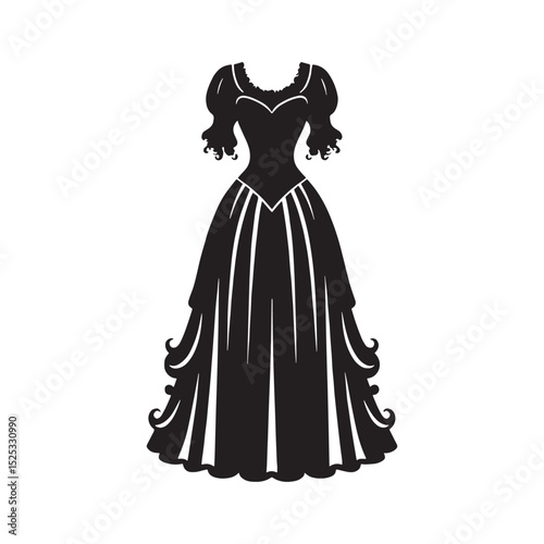 Static reflection of victorian gothic dress in pure vector – victorian gothic dress silhouette – victorian gothic dress vector – victorian gothic dress illustration – ladies dress silhouette