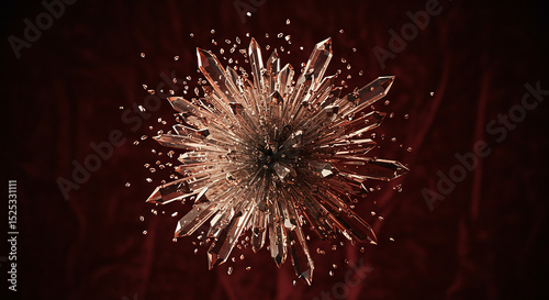 Abstract Crystal Formation Bursting Outward on a Deep Red Textured Background