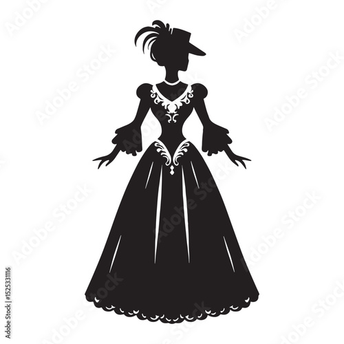 Basic shape of victorian gothic dress as dark silhouette – victorian gothic dress silhouette – victorian gothic dress vector – victorian gothic dress illustration – ladies dress silhouette