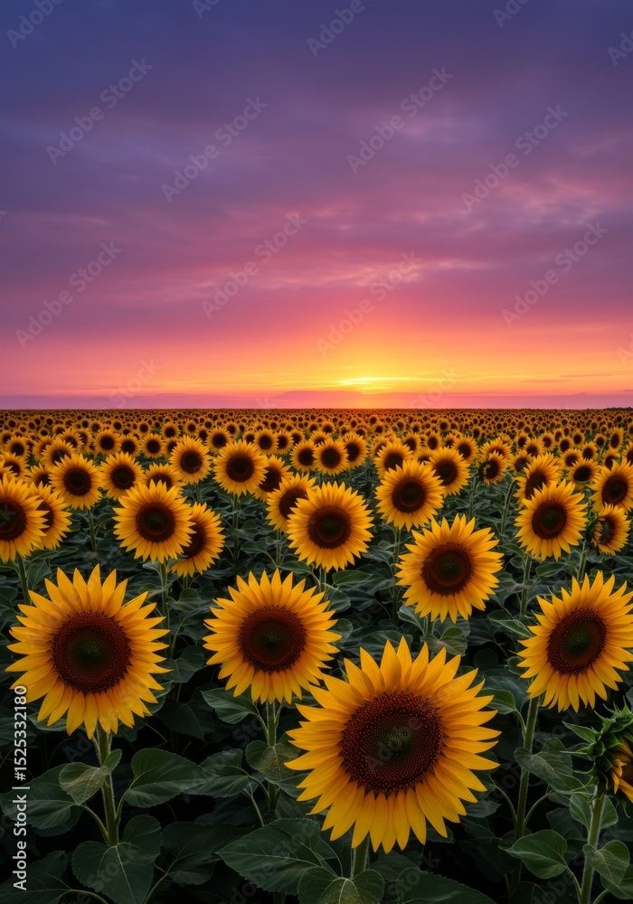 Obraz premium Vibrant Sunset Over a Field of Sunflowers