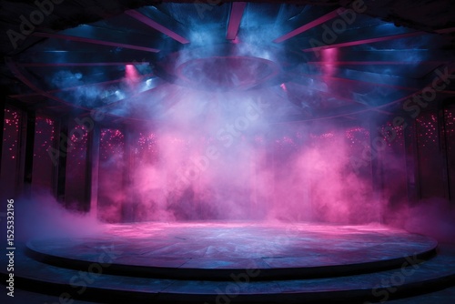 Ethereal Stage Platform Illuminated with Pink and Blue Hues