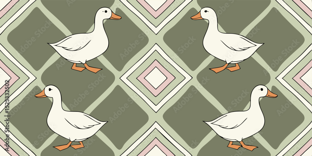 Obraz premium Seamless pattern featuring cute duck like doves and pigeons flying freely, symbolizing peace and nature