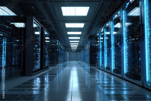 Illuminated Server Room Data Center Hosting And Storage