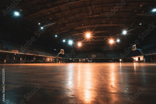 Indoor Sports Arena with Basketball Hoops and Lighting