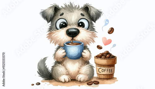 Puppy with chocolate drink 