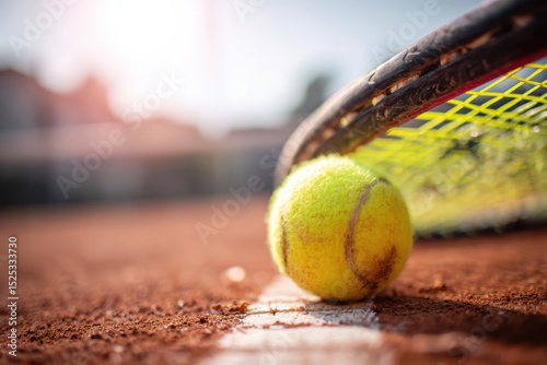 Tennis Court with Ball at Sunset Good Mood