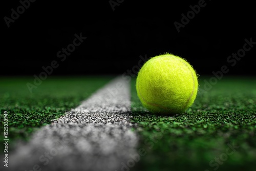Tennis Ball On The Court Lines Details View
