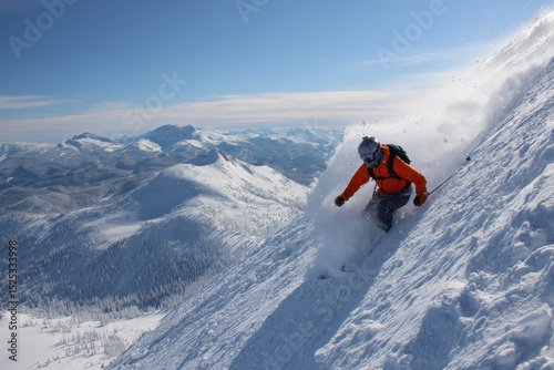 Extreme Skiing on a Snowy Mountain Peak Landscape