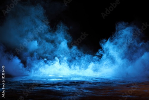 Blue Mystical Smoke Illuminated in the Darkness of Night