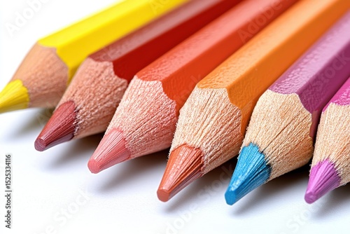Colorful Pencils Arranged in a Row on White Background