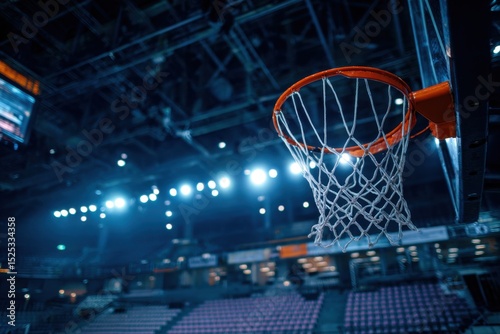 Basketball hoop and net inside the basketball stadium