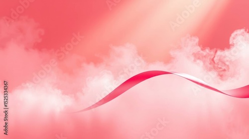 Pink sky with wispy clouds and a red ribbon curling across the foreground