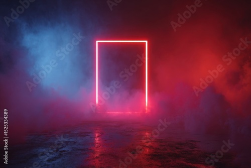 Neon Rectangle With Blue and Red Fog Background