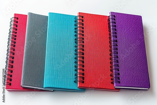 Colorful Spiral Notebooks in a Row on White Background
