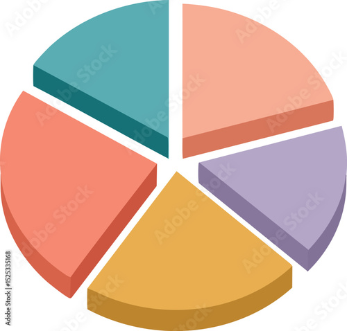 3D pie chart illustration with colorful segmented sections for business and data visualization purposes 