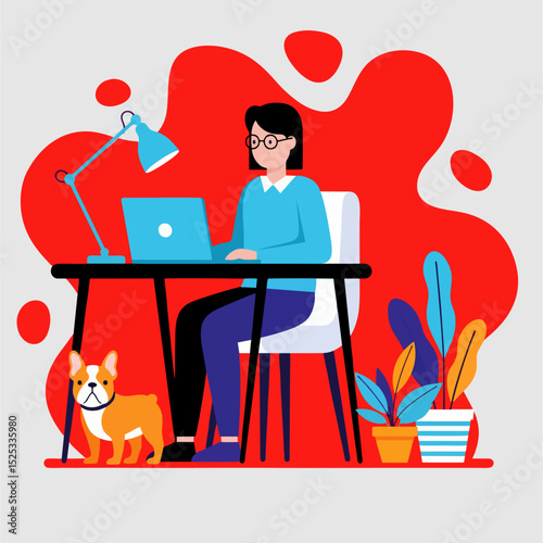  Person Working from Home with a Dog