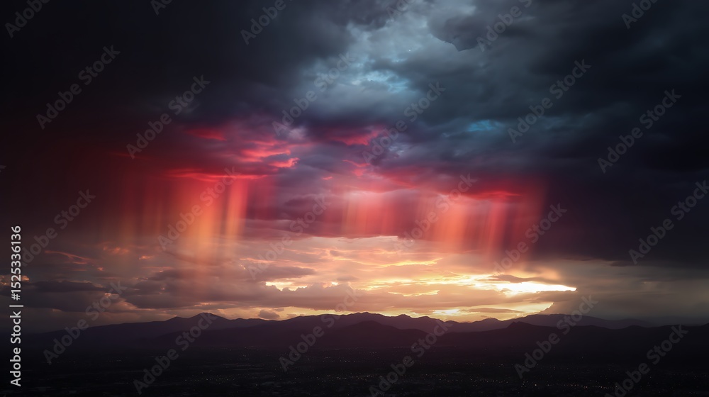 Fototapeta premium Rays through clouds above mountain range