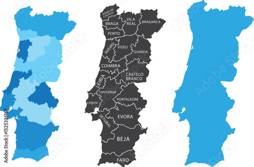Portugal Map Set in 3 Styles – Modern, Minimalist & Vintage | High-Resolution Vector Maps Ideal for Travel Guides, Wall Art, Educational Projects & Digital Use
