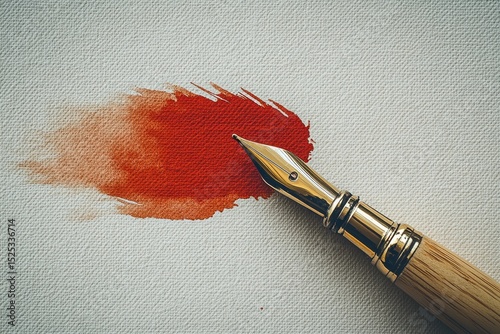 Elegant Fountain Pen Creating Vibrant Brush Stroke on Canvas