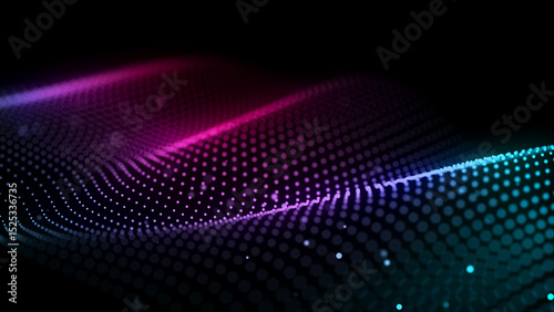 Digital background with musical glowing particles. Big data visualization. 3d rendering.