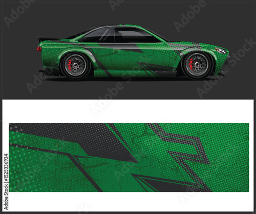 Green and Black Abstract Design for Race Car Wrap