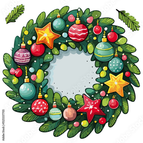 Christmas wreath vector illustration. Festive frame for postcards and congratulations. New Year print for clothes and design