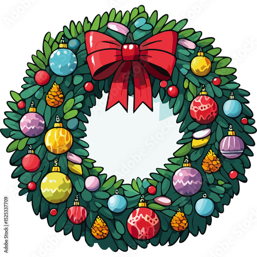 Christmas wreath vector illustration. Festive frame for postcards and congratulations. New Year print for clothes and design