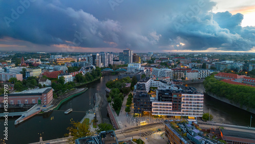 Wroclaw city panorama before the storm, Lower Silesian Voivodeship, Poland.