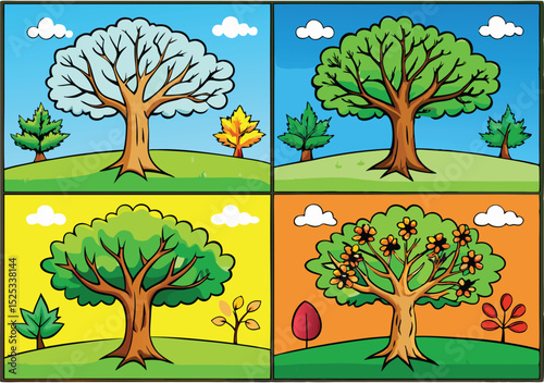 Vector illustration of autumn trees in a park landscape with colorful leaves
