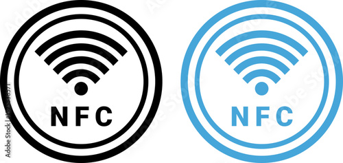 NFC Contactless Payment Icon – Wireless Signal Symbol in Black and Blue

